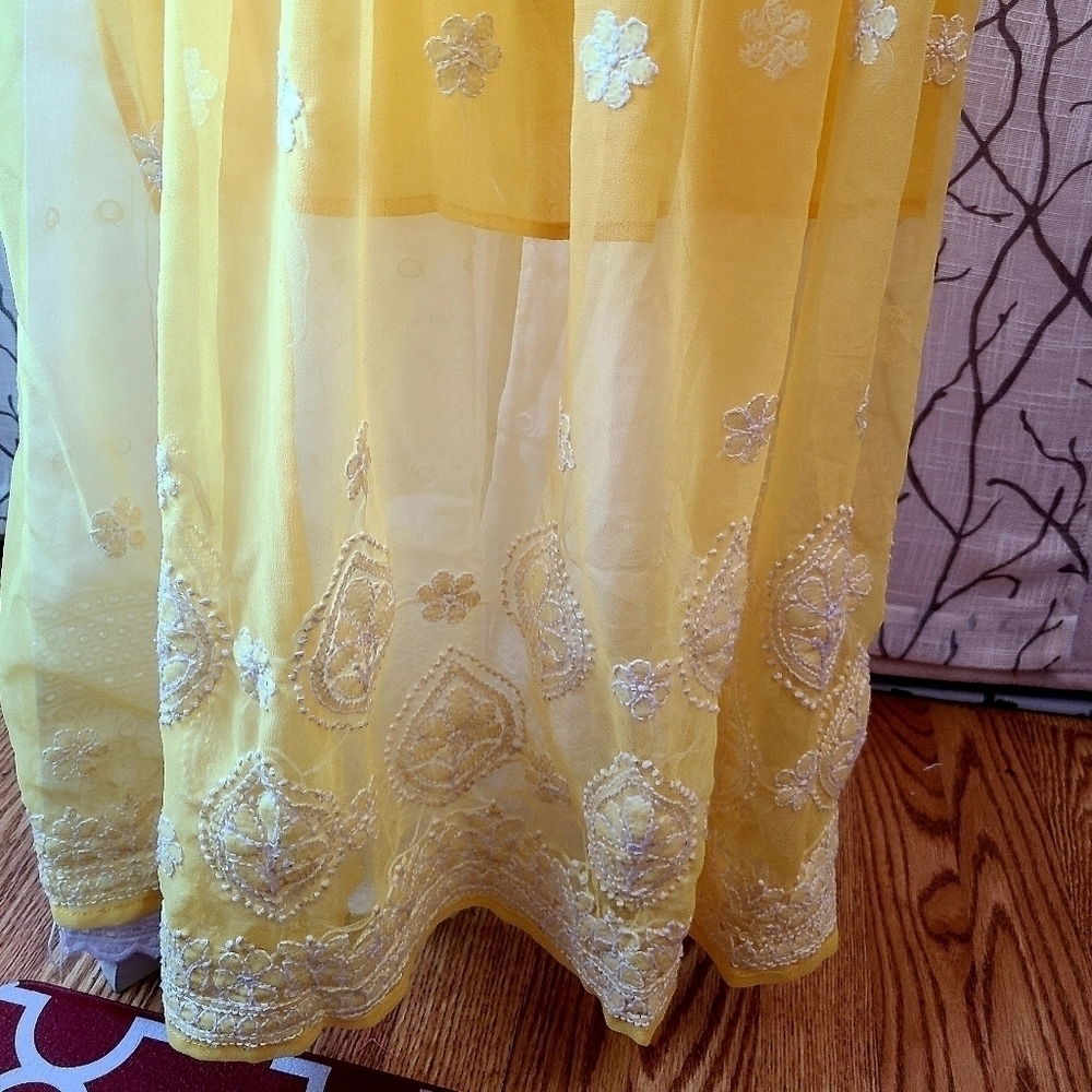 Yellow chikankari Anarkali maxi kurti dress - Picture 5 of 6